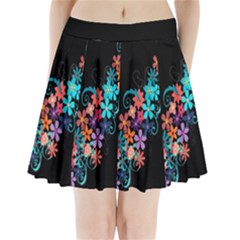 Coorful Flower Design On Black Background Pleated Mini Skirt by GabriellaDavid