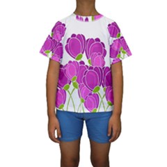 Purple Flowers Kids  Short Sleeve Swimwear