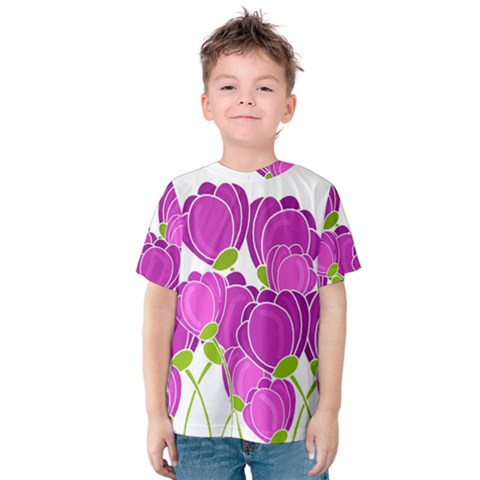 Purple Flowers Kids  Cotton Tee by Valentinaart