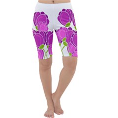 Purple Flowers Cropped Leggings 