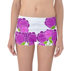 Purple Flowers Reversible Boyleg Bikini Bottoms