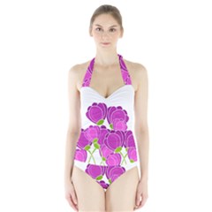 Purple Flowers Halter Swimsuit by Valentinaart