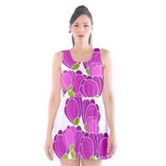 Purple Flowers Scoop Neck Skater Dress