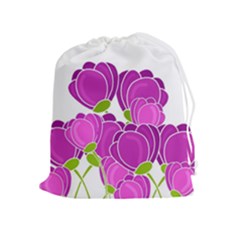 Purple Flowers Drawstring Pouches (extra Large)