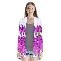 Purple Flowers Drape Collar Cardigan