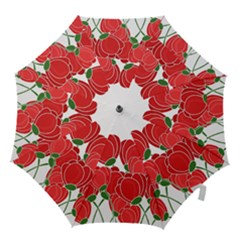 Red Floral Design Hook Handle Umbrellas (large)