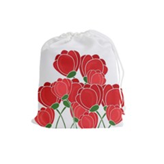 Red Floral Design Drawstring Pouches (large) 