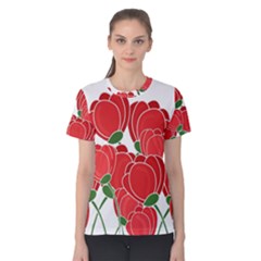 Red Floral Design Women s Cotton Tee