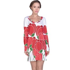 Red Floral Design Long Sleeve Nightdress by Valentinaart