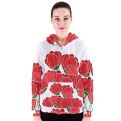 Red Floral Design Women s Zipper Hoodie by Valentinaart