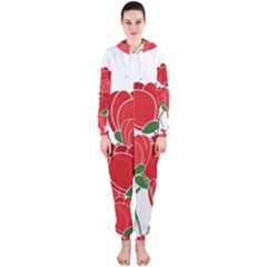 Red Floral Design Hooded Jumpsuit (ladies) 