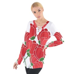 Red Floral Design Women s Tie Up Tee