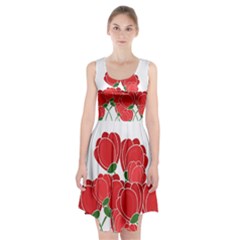 Red Floral Design Racerback Midi Dress