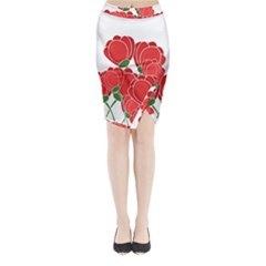 Red Floral Design Midi Wrap Pencil Skirt