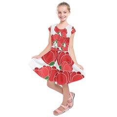 Red Floral Design Kids  Short Sleeve Dress