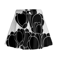 Black Flowers Mini Flare Skirt by Valentinaart