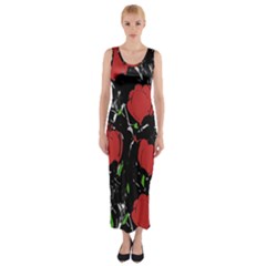 Red Roses Fitted Maxi Dress