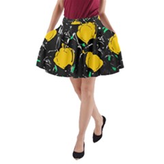 Yellow Roses 2 A-line Pocket Skirt by Valentinaart