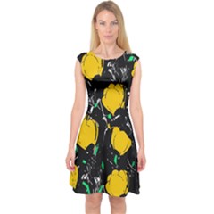 Yellow Roses 2 Capsleeve Midi Dress