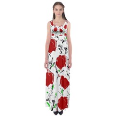 Red Roses 2 Empire Waist Maxi Dress