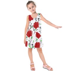 Red Roses 2 Kids  Sleeveless Dress by Valentinaart