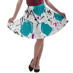 Cyan Roses A-line Skater Skirt by Valentinaart