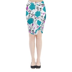 Cyan Roses Midi Wrap Pencil Skirt