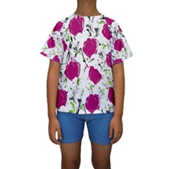 Magenta Roses Kids  Short Sleeve Swimwear