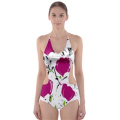 Magenta Roses Cut-out One Piece Swimsuit