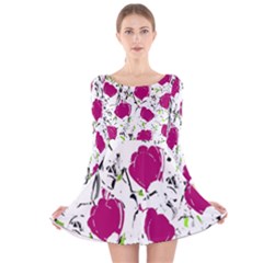 Magenta Roses Long Sleeve Velvet Skater Dress