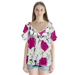 Magenta Roses Flutter Sleeve Top by Valentinaart