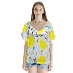 Yellow Roses 2 Flutter Sleeve Top by Valentinaart