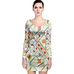 Multicolor Abstract Painting  Long Sleeve Bodycon Dress