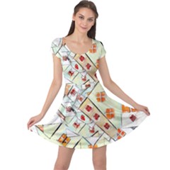 Multicolor Abstract Painting  Cap Sleeve Dresses