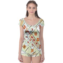 Multicolor Abstract Painting  Boyleg Leotard 