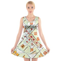 Multicolor Abstract Painting  V-neck Sleeveless Skater Dress by GabriellaDavid