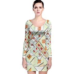 Multicolor Abstract Painting  Long Sleeve Velvet Bodycon Dress