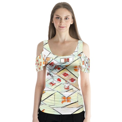 Multicolor Abstract Painting  Butterfly Sleeve Cutout Tee  by GabriellaDavid