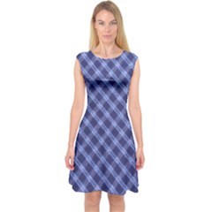 Blue And White Checkered Painting Design  Capsleeve Midi Dress