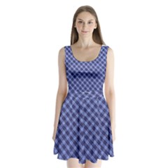 Blue And White Checkered Painting Design  Split Back Mini Dress 