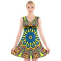 Yellow Flower Mandala V-Neck Sleeveless Skater Dress View1