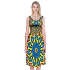 Yellow Flower Mandala Midi Sleeveless Dress by designworld65