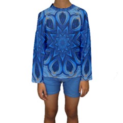 Blue Blossom Mandala Kids  Long Sleeve Swimwear