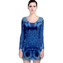 Blue Blossom Mandala Long Sleeve Bodycon Dress