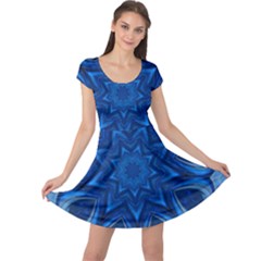 Blue Blossom Mandala Cap Sleeve Dresses by designworld65