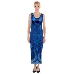 Blue Blossom Mandala Fitted Maxi Dress