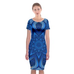 Blue Blossom Mandala Classic Short Sleeve Midi Dress by designworld65