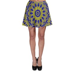 Yellow Blue Gold Mandala Skater Skirt