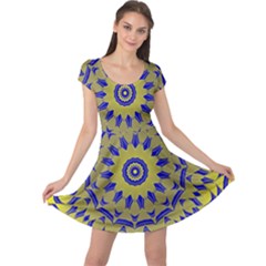 Yellow Blue Gold Mandala Cap Sleeve Dresses by designworld65