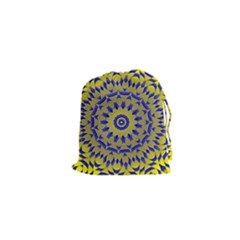 Yellow Blue Gold Mandala Drawstring Pouches (xs)  by designworld65